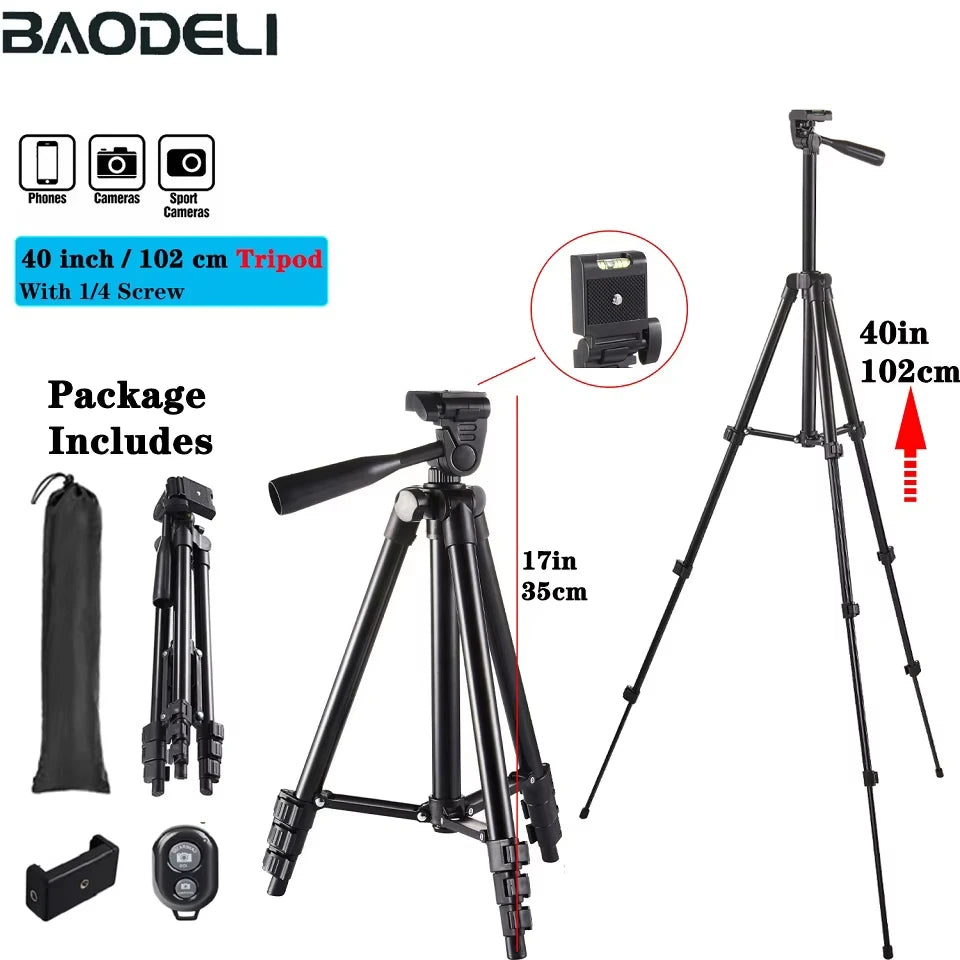 Lightweight Camera Tripod + Bluetooth Remote (102cm)