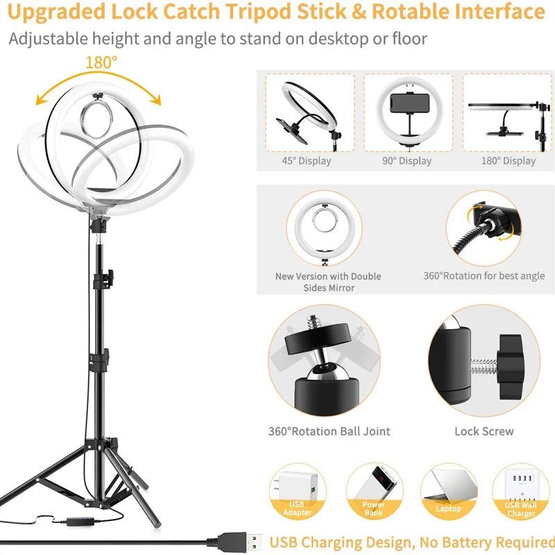 Ring Light + Mini Tripods (USB)